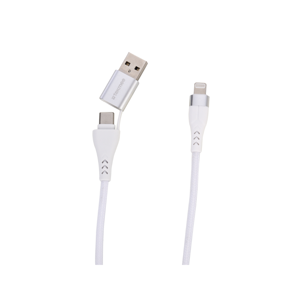 TEKMEE 2-in-1 USB-A /-C - Aufladekabel Weiß - 1 Mtr. - 2.0/3.0A - Max 27W