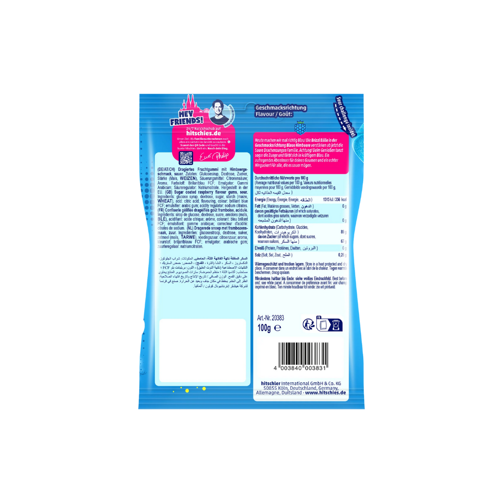 HITSCHIES - Saure Drachenzungen brizzle Bälle Blau 100g (5 Stk.) - MHD:02/2028