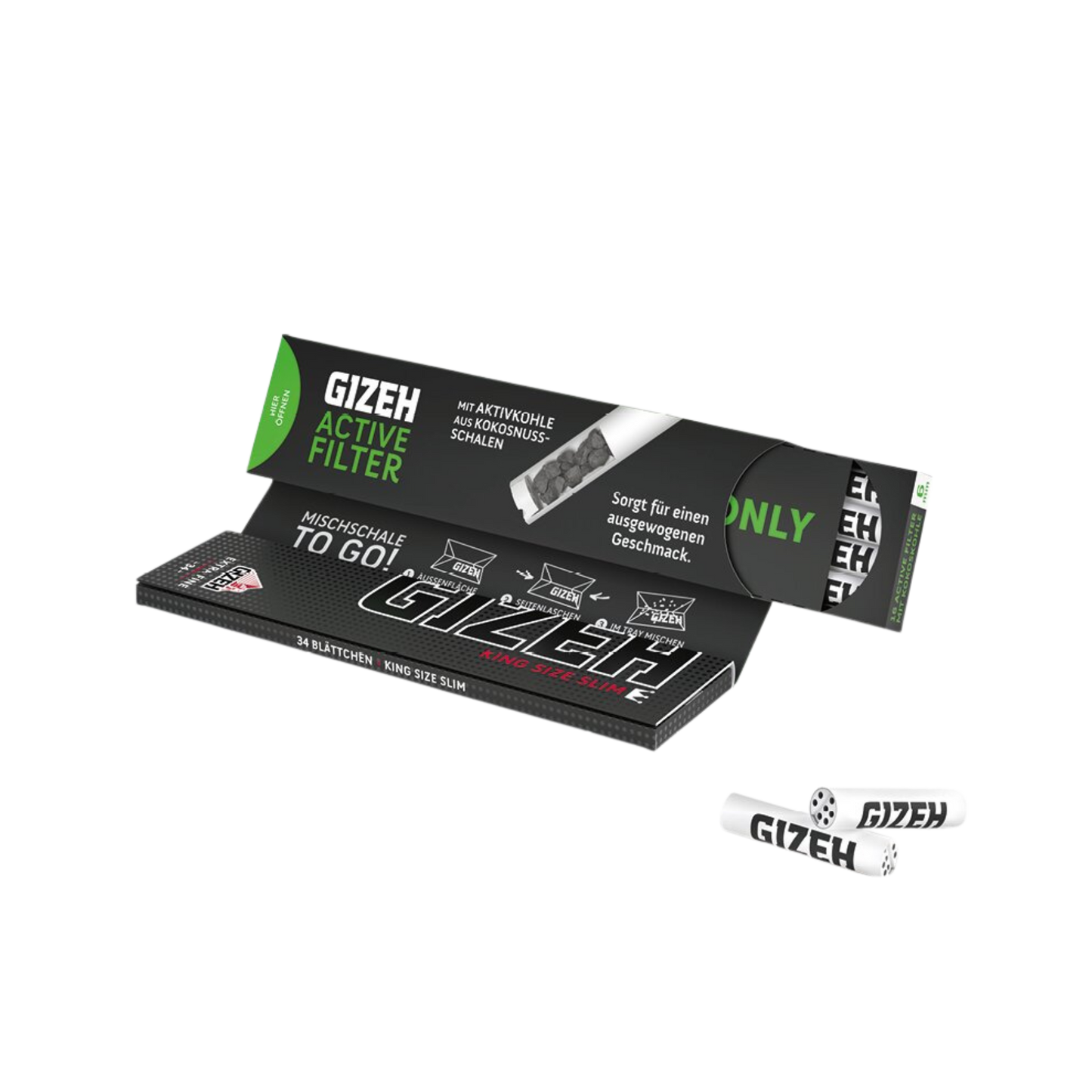 GIZEH Black - King Size Slim + Active Filter 6mm