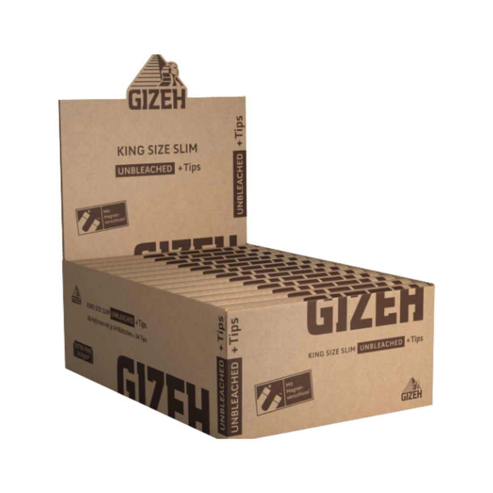 GIZEH Unbleached - King Size Slim + Tips - 26 Heftchen - je 34 Blatt + 34 Tips