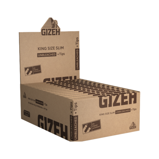 GIZEH Unbleached - King Size Slim + Tips - 26 Heftchen - je 34 Blatt + 34 Tips