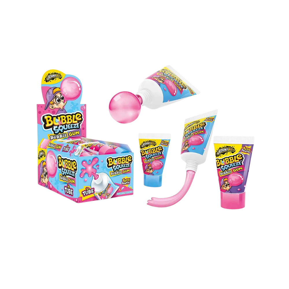 JOHNY BEE - Squeeze Bubble Gum 24x30g - MHD: 30.10.2027