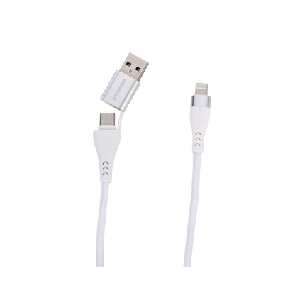 TEKMEE 2-in-1 USB-A /-C - Aufladekabel Weiß - 1 Mtr. - 2.0/3.0A - Max 27W