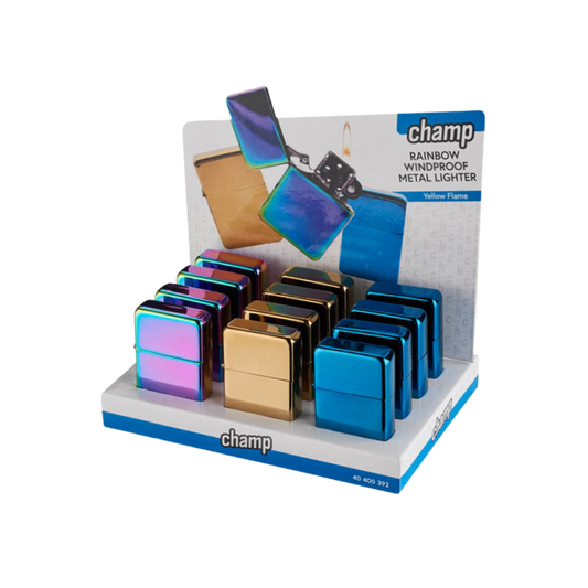 CHAMP BENZINFEUERZEUG - Rainbow - Windproof 12er Display
