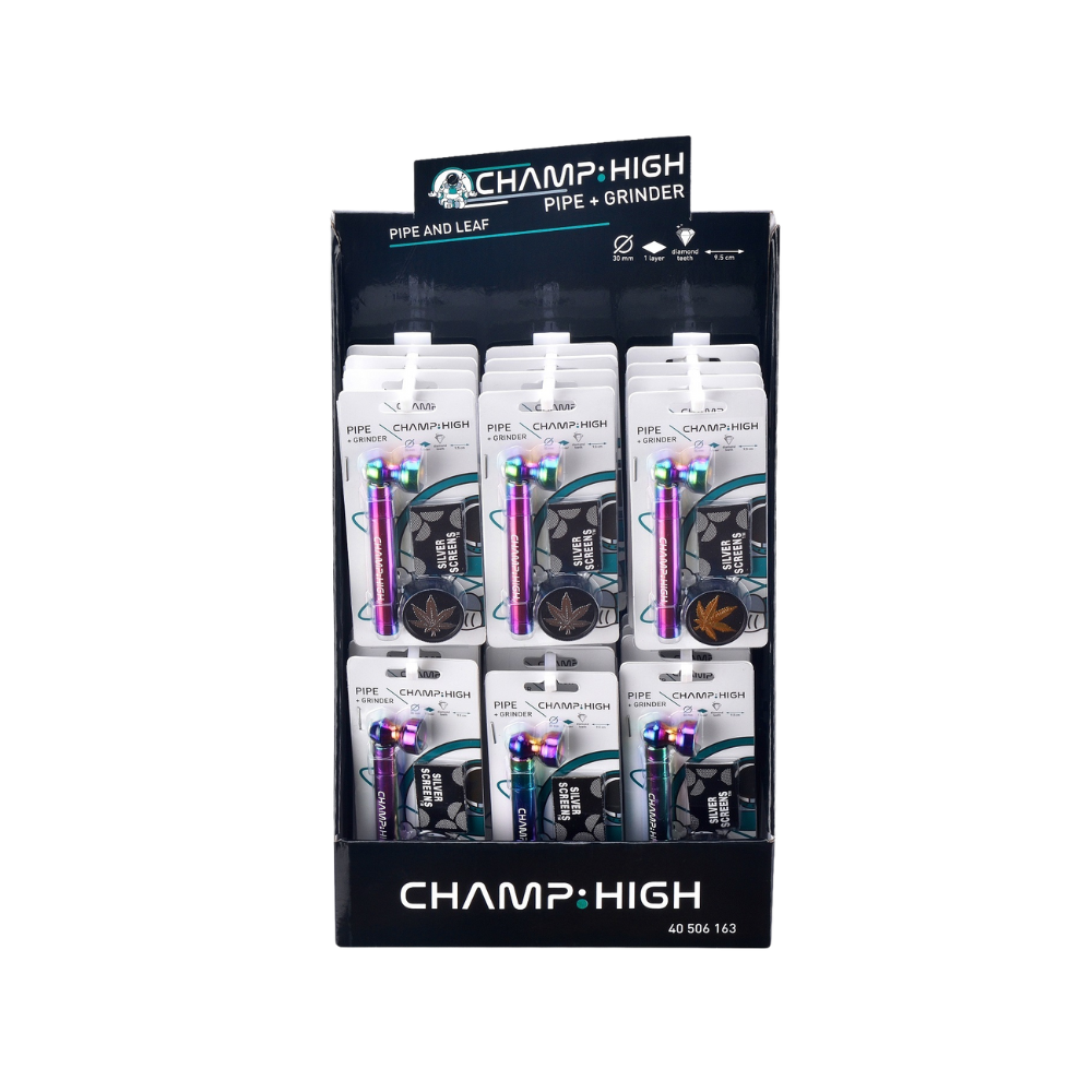 CHAMP - Handpfeife  9,5 cm mit Grinder set - 1-lagig - 30mm - Metalschraube
