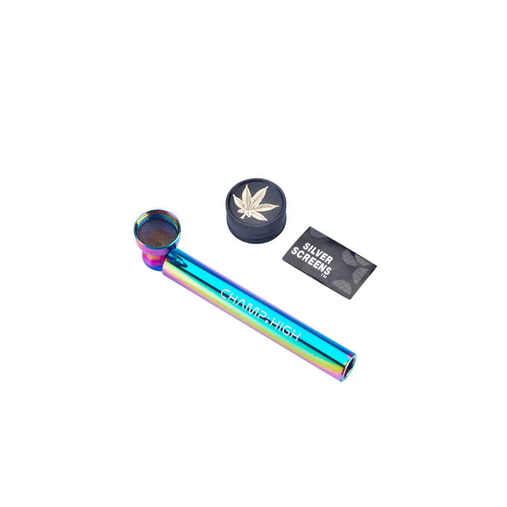 CHAMP - Handpfeife  9,5 cm mit Grinder set - 1-lagig - 30mm - Metalschraube