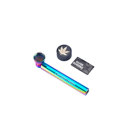 CHAMP - Handpfeife  9,5 cm mit Grinder set - 1-lagig - 30mm - Metalschraube