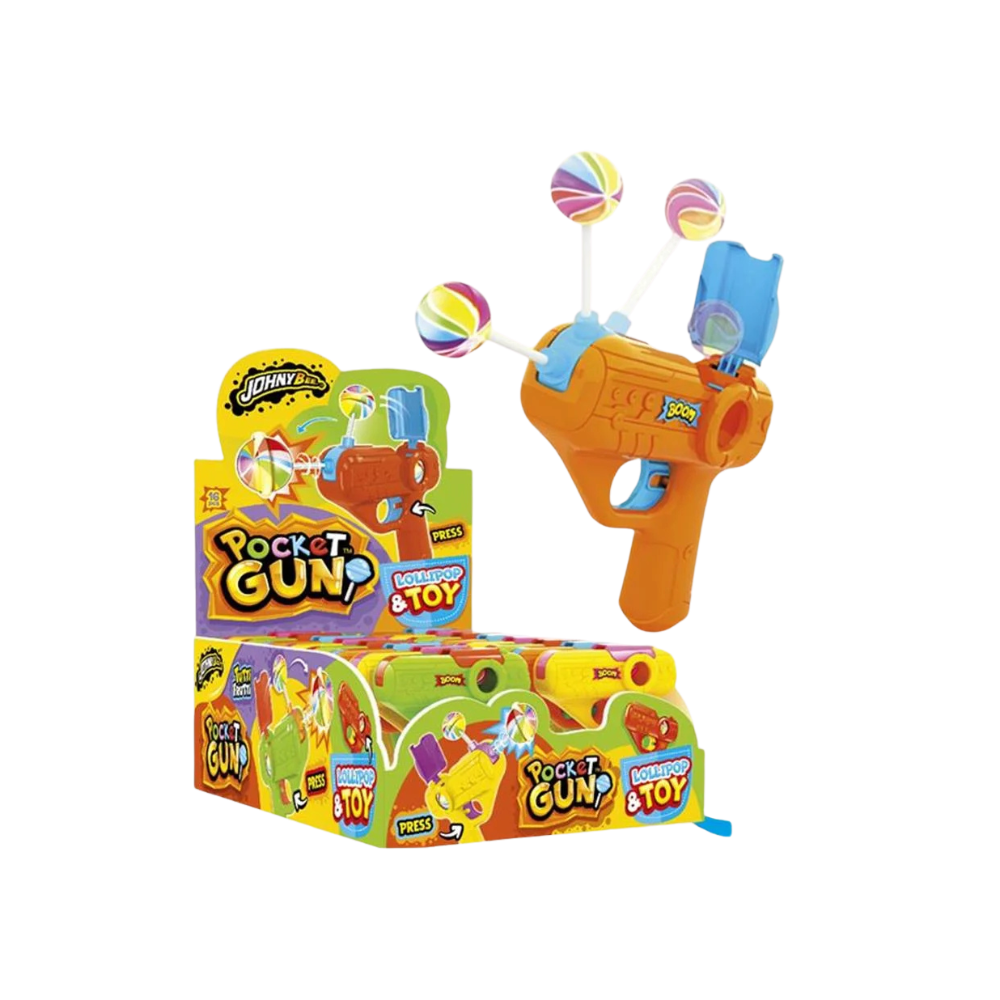 JOHNY BEE - Pocket Gun Lollipop & Toy 16x5g - MHD: 30.07.2027