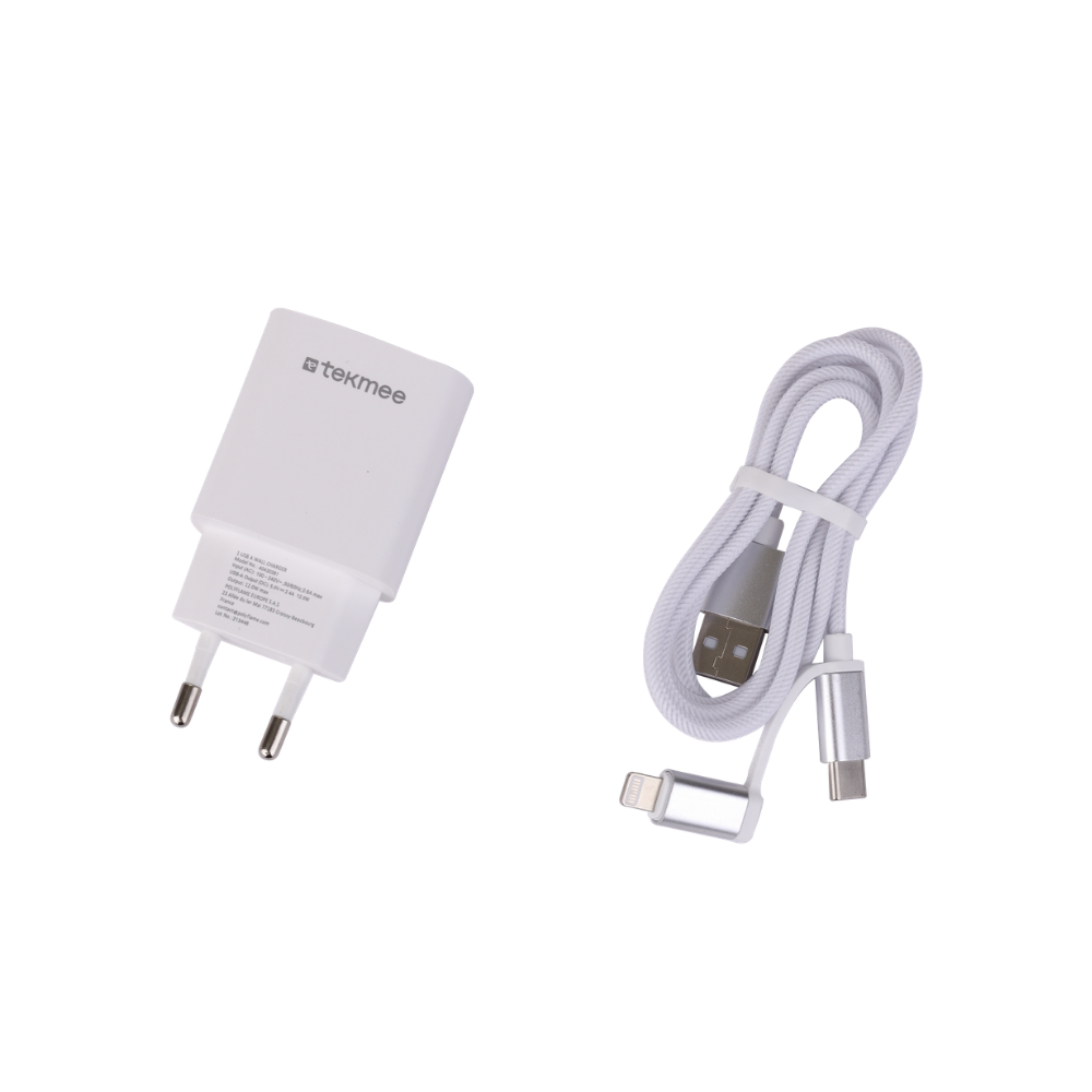 TEKMEE - 2in1 Travel Kit - 12W Charger + USB -A -C