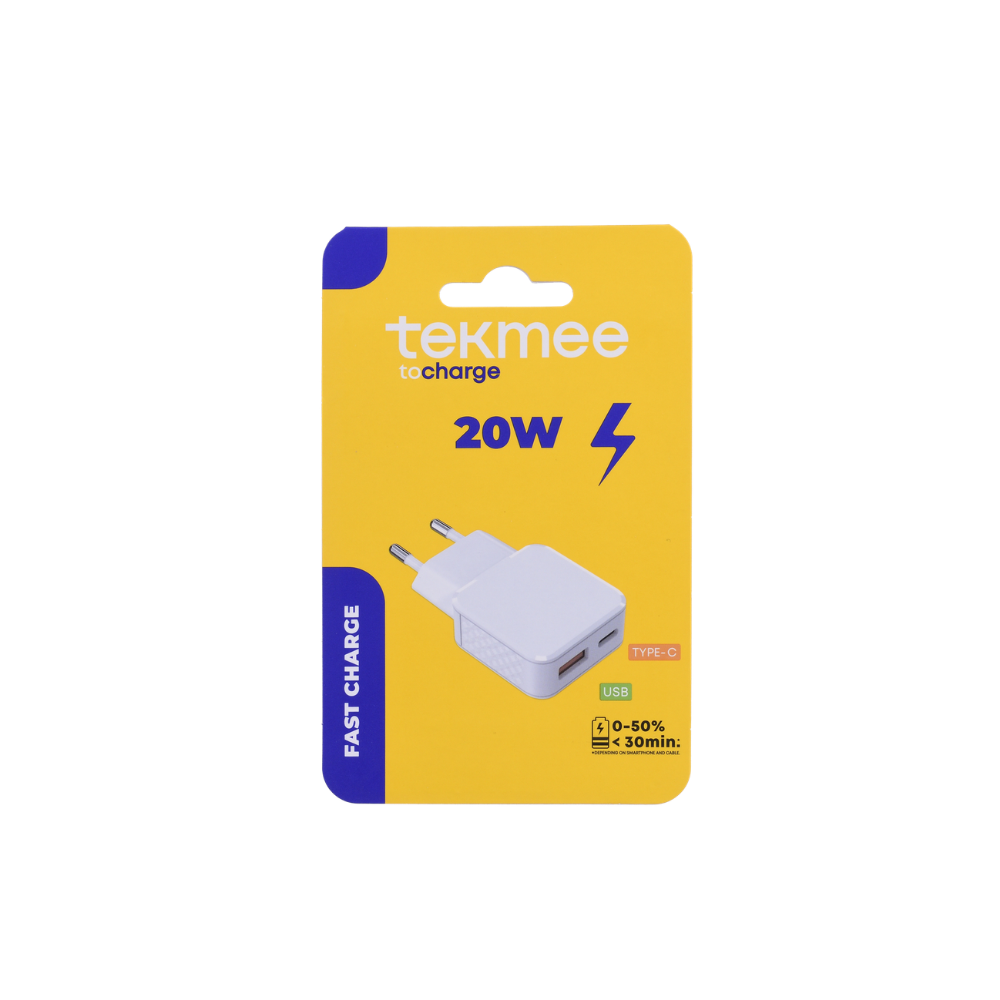 TEKMEE - WALL CHARGER 2-Ports - 20W USB + USB-C