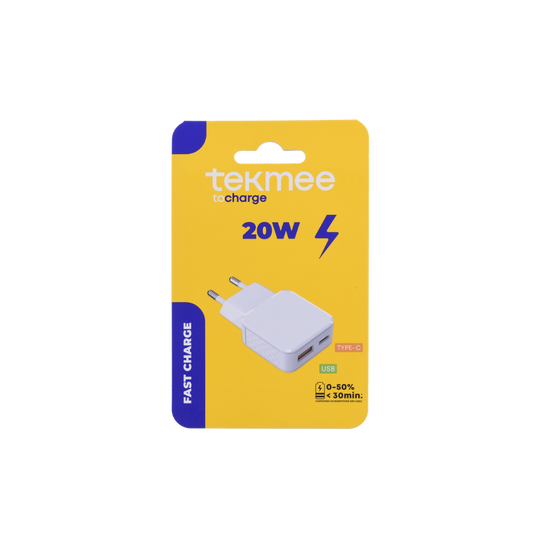 TEKMEE - WALL CHARGER 2-Ports - 20W USB + USB-C