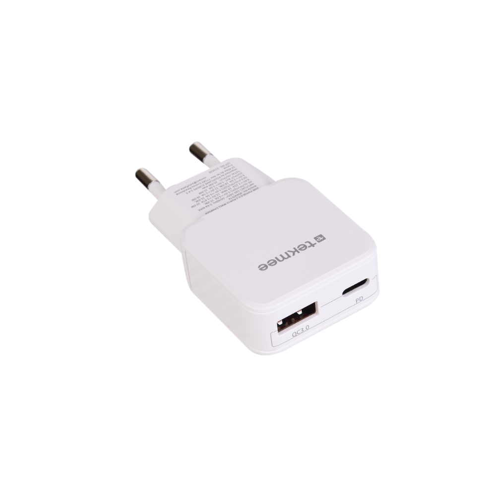 TEKMEE - WALL CHARGER 2-Ports - 20W USB + USB-C