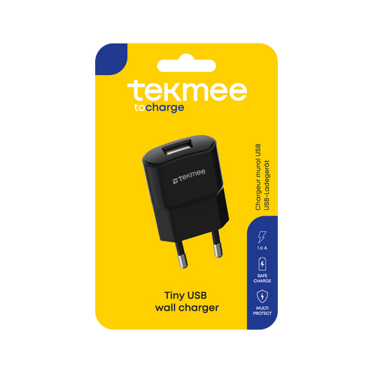 TEKMEE USB WALL CHARGER - 1.0A Black
