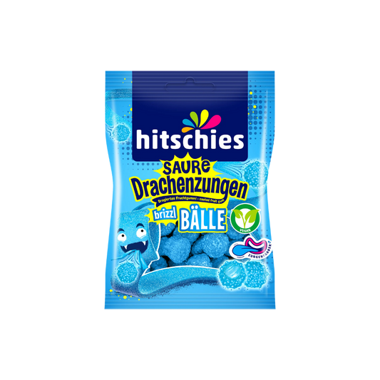 HITSCHIES - Saure Drachenzungen  brizzle Bälle Blau 100g (5 Stk.) - MHD:01/2028